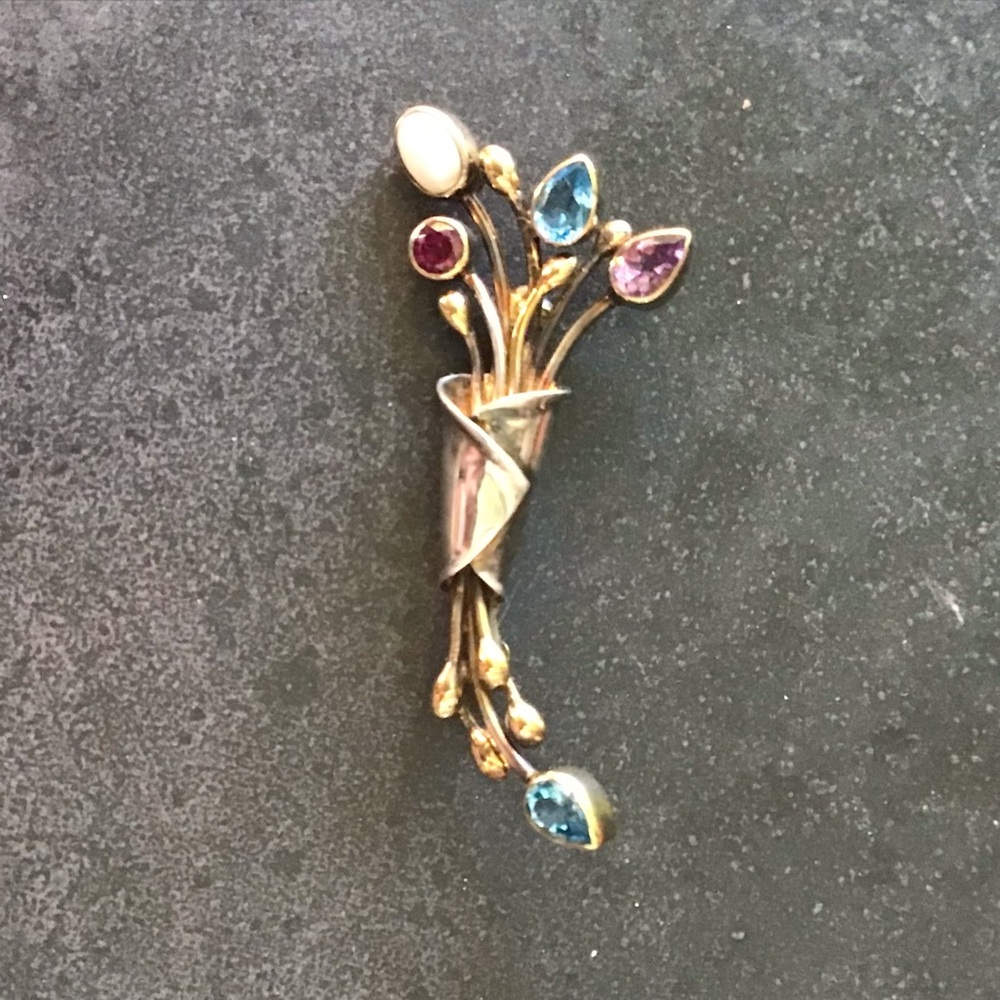 Sterling Silver Multi-Color Gemstone Brooch
